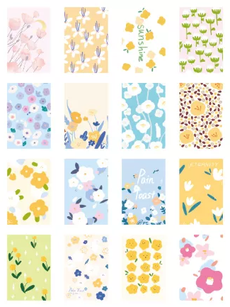 Carte lomo en papier à fleurs différentes, 52mm x 80mm (1 paquet = 28 pièces)