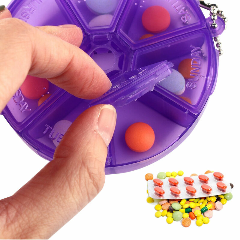 7 Day Weekly Round Pill Box Medicine Drug Tablet Dispenser Organizer Storage Case Travel Pill Case Splitter Container