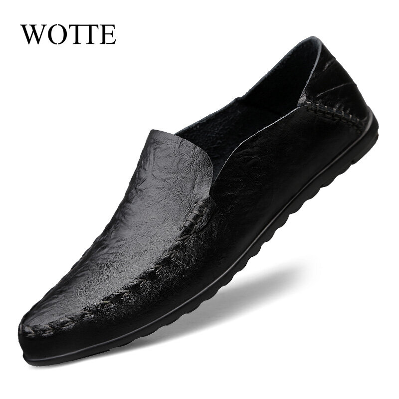 WOTTE Leather Men Casual Shoes Luxury Brand Formal Loafers Men's Leather Moccasins Soft Breathable Slip on Walking Boat Shoes