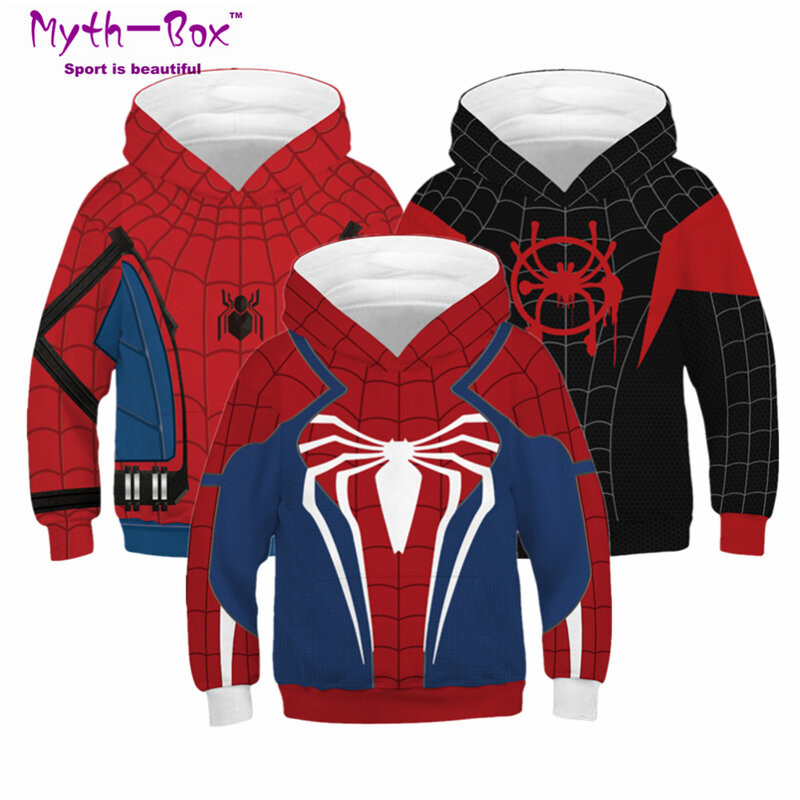 Outono inverno crianças hoodies aranha super-herói casaco crianças moletom júnior criança adolescente com capuz tops 5-14y menino camisola com capuz