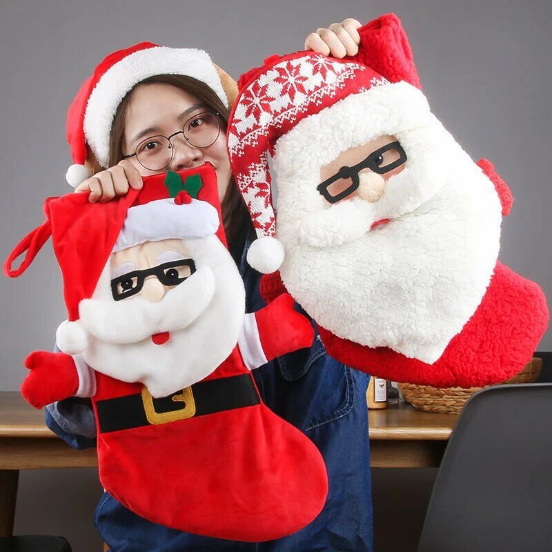 Baru Kaus Kaki Natal Tas Hadiah Ukuran Besar Wol Domba Santa Karung Rusa Tas Santa Tahun Baru Dekorasi Natal untuk Stoking Rumah