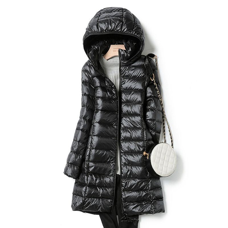 SEDUTMO-chaquetas de plumón de talla grande 5XL para mujer, abrigo largo ultradelgado informal, chaqueta acolchada, Parka con capucha ED1275