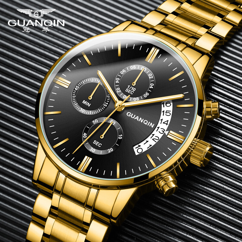GUANQIN Relogio Masculino mężczyźni zegarki luksusowe słynny Top marka moda męska Casual Dress Watch wojskowe zegarki kwarcowe Saat