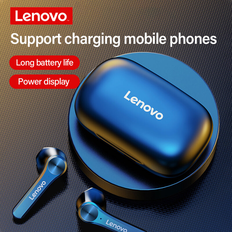Lenovo-auriculares inalámbricos con Bluetooth 5,1, dispositivo de audio estéreo QT81, botón táctil, con cargador de 1200mAh