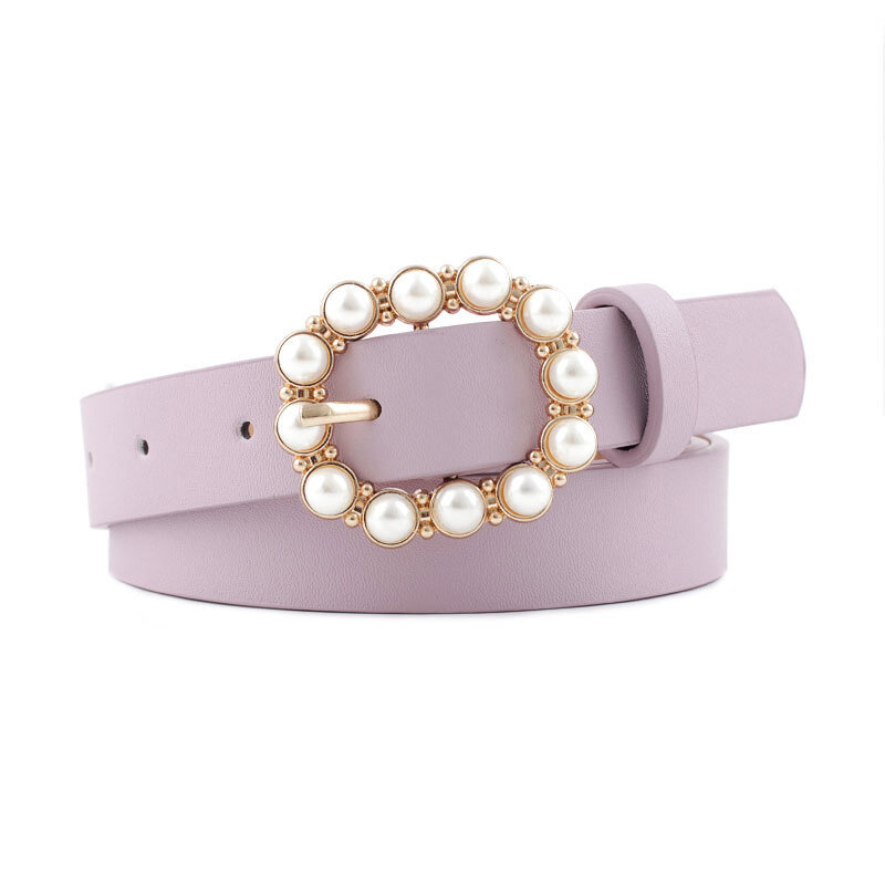 JIFANPAUL-cinturón decorativo de perlas para mujer, Cinturón fino de cuero sólido con hebilla de Pin redondo, a la moda, Envío Gratis