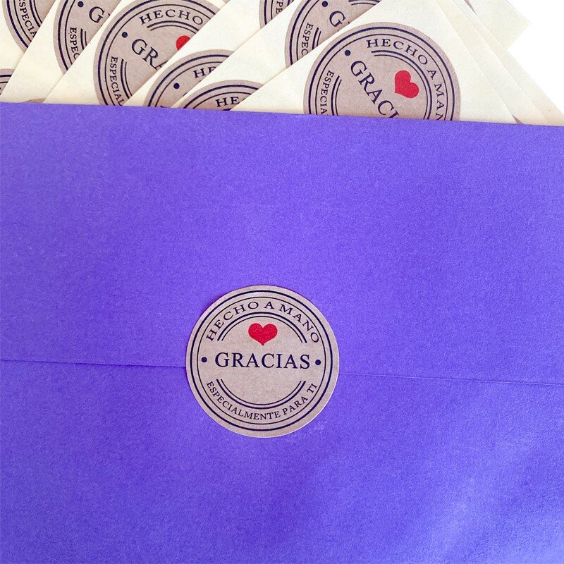 Pegatinas de etiquetas de agradecimiento en español, paquete hecho a mano,  sello de sobre, álbum de