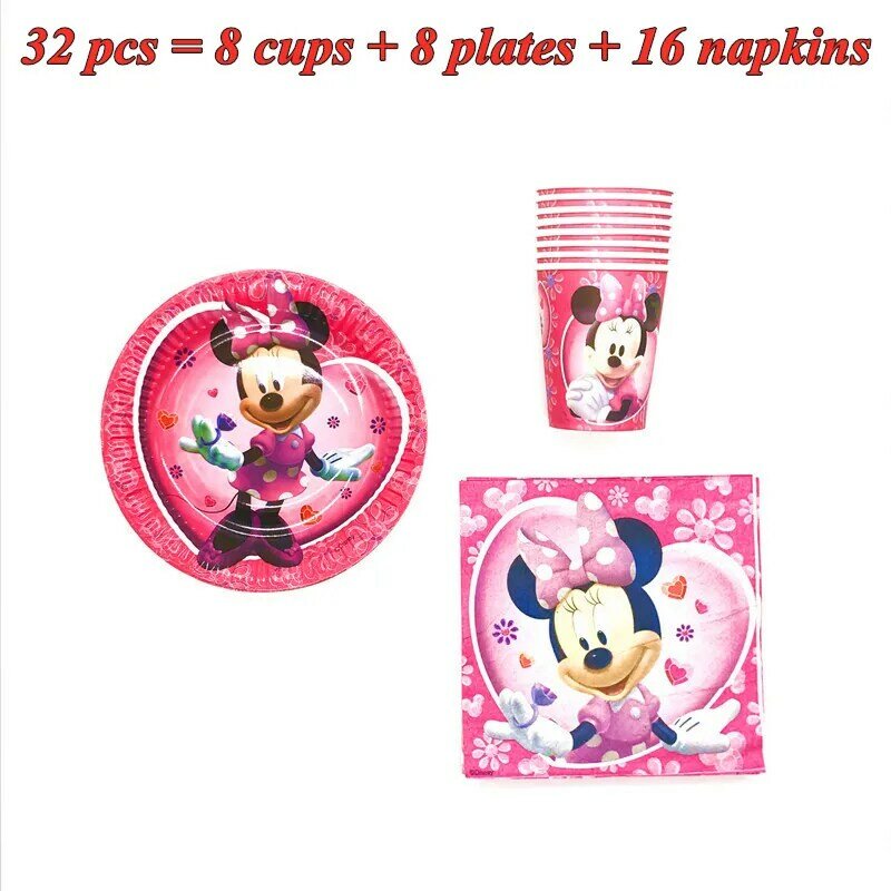 Heißer Disney Minnie Mouse Theme Party Supplies Papier Tassen Platten Servietten Kinder Mädchen Baby Dusche Geburtstag Party Dekorationen Sets