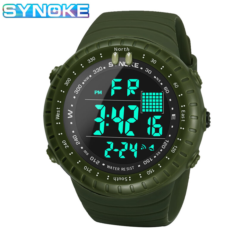Synoke-メンズスポーツウォッチ,デジタル時計,耐水性,LEDディスプレイ