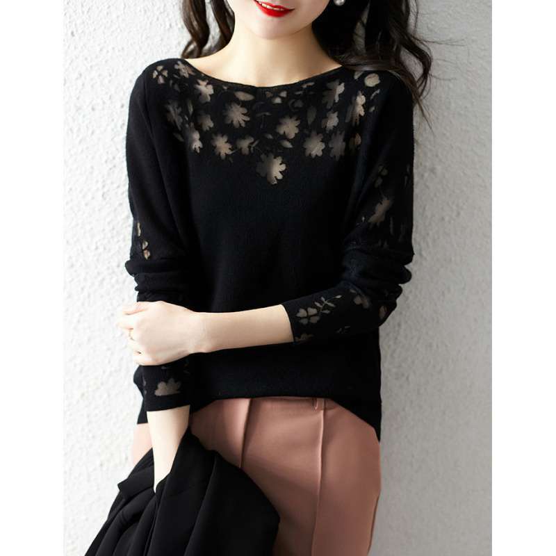 2021 Spring New Farewell to Jane Fresh and Transparent  Spring Beautiful Sleeve Long Sleeve Shirt Knitted Little Shirt Woman