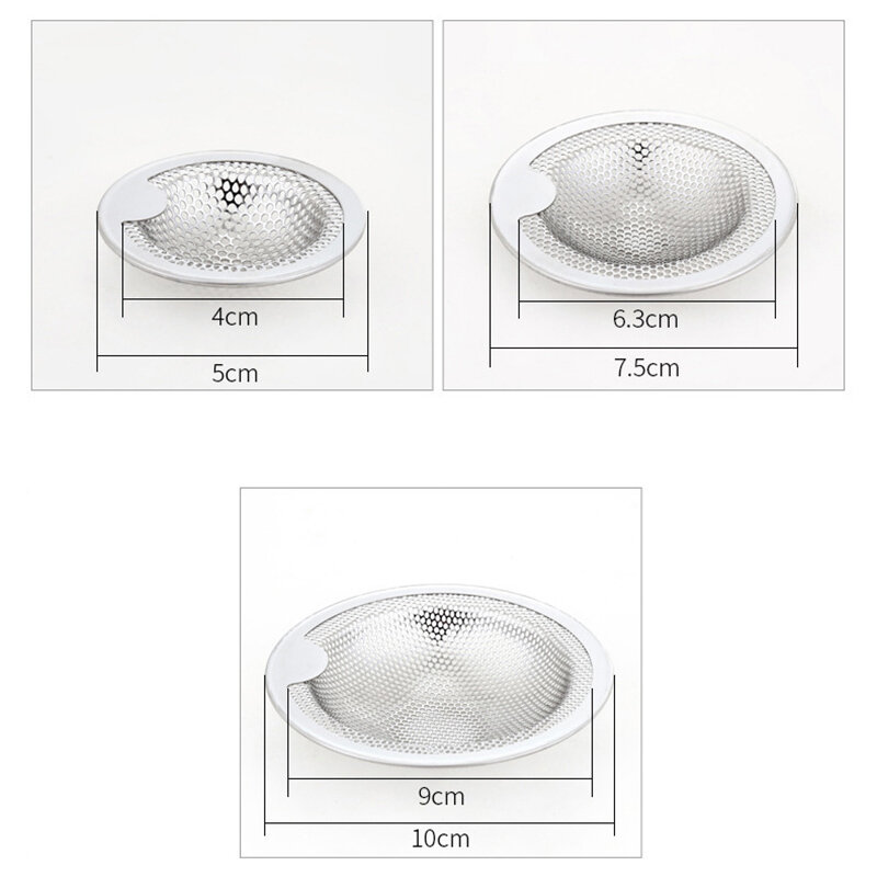 3 Size New Kitchen Stainless Steel Sink Strainer Drain Hole Filter Mesh Trap Bathtub Shower Waste Stopper Drainage for Kitchen