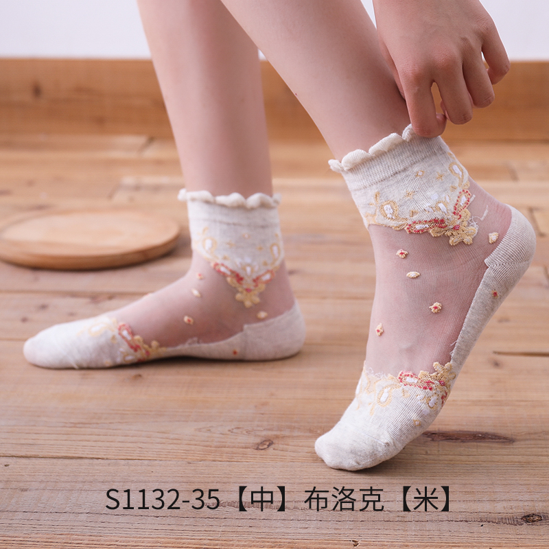 Hyrax meias femininas bordadas flores meias, novas meias de verão para mulheres transparente renda floral meias de meias de meias