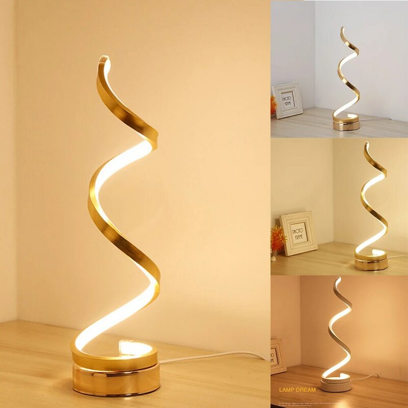 LED Spiral Table Lamp Modern Curved Desk Bedside Lamp Dimmable Warm White Night Light For Living Room And Bedroom