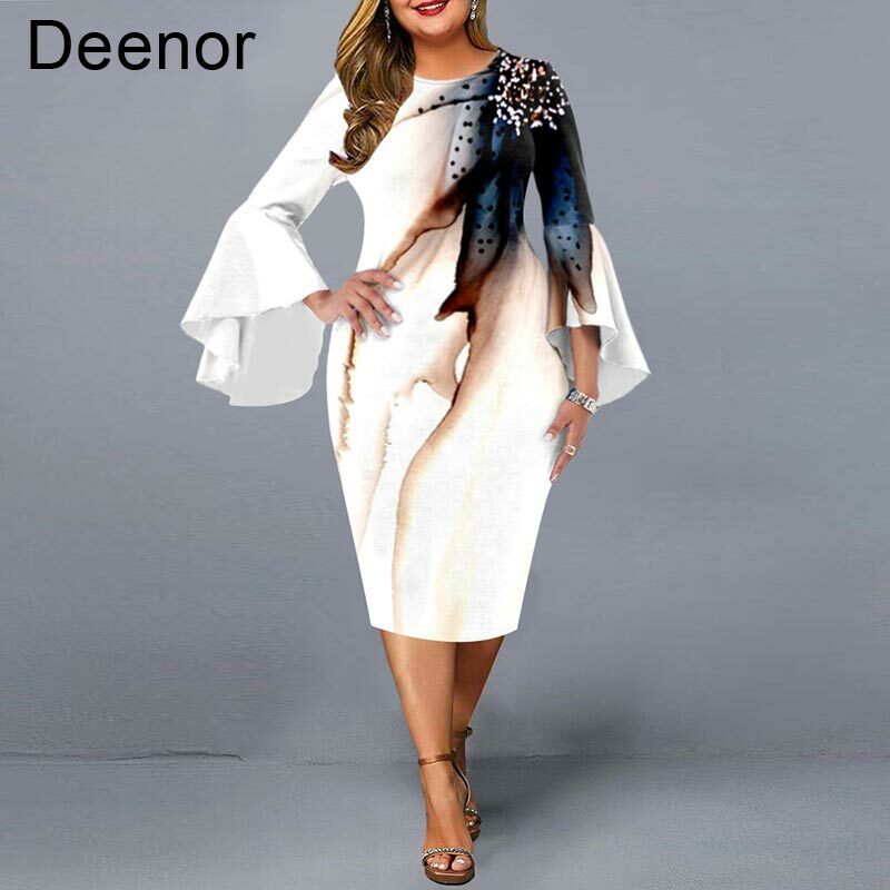 Deenor 5xl abiti taglie forti per donna 2021 autunno nuovo abito tubino dipinto abiti da sera elegante abito da festa di nozze