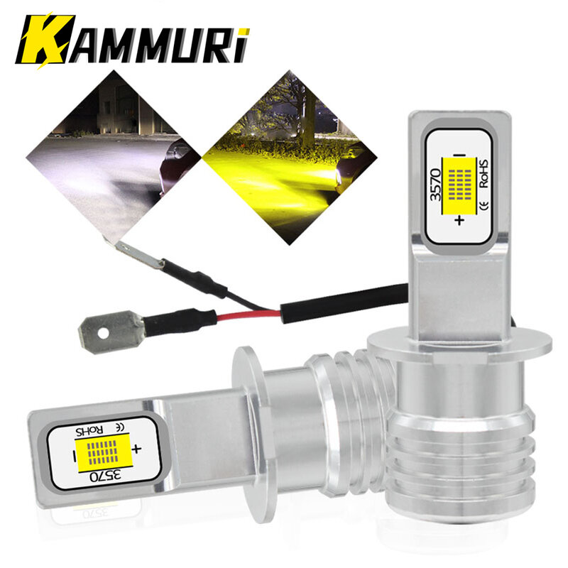 KAMMURI H3 Led Bulbs 3570 CSP Car lights car led bulbs Car Light Source H3 LED Fog Lamp Car Headlight 6000K White 3000K Golden