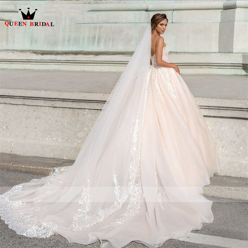 Elegante vestido de baile inchado querida vestidos de casamento tule rendas cristal beading vestido de noiva 2023 novo design feito sob encomenda ds114
