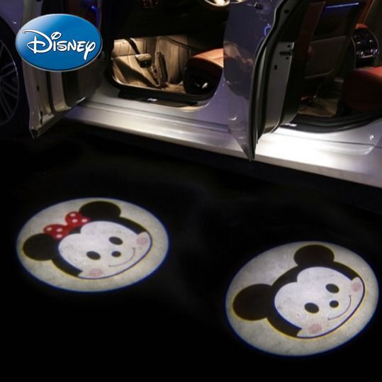 Disney Minnie Cartoon Nette Auto mit Tür Öffnen und Boden Beleuchtung Dekoration Lichter Auto Innen Atmosphäre Lichter