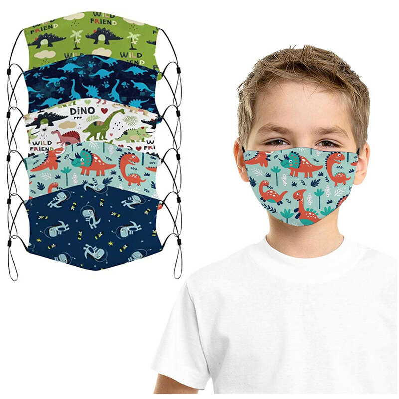 5Pcs Kids Animal Print Cartoon Verstelbare Wasbare Herbruikbare Beschermende Gezichtsmaskers Cover Kind Oorhaakje Bandage Masques Nieuwe