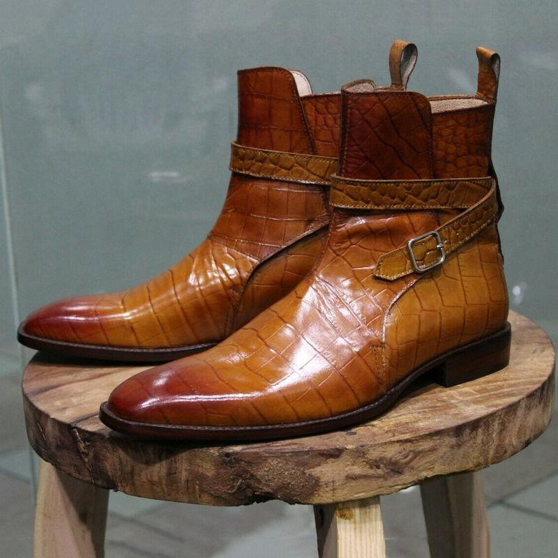 Botines de piel sintética con hebilla para hombre, botas cómodas a la moda, calzado informal, sólido, KZ417