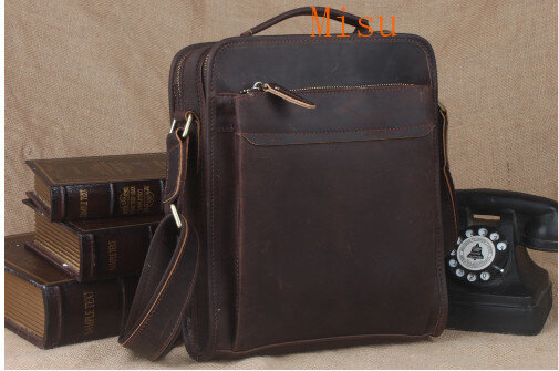 Vertical Real  Genuine Leather Bags Tote Organizer Bag For Men Crazy Horse Leather Cross Body Messenger Bag Vintage Wild Style