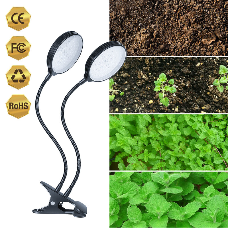 Suntech 풀 스펙트럼 식물 램프, 5V USB LED 성장 조명, 타이머 포함, 데스크탑 클립 식물 온실 조명