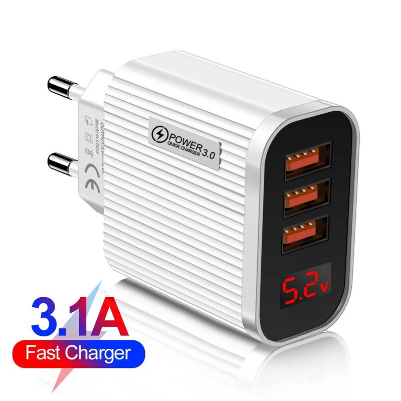 Quick Charger 3.0 Usb Charger Voor Iphone 12 13 Samsung Xiaomi Snelle Oplader Digitale Display Snelle Opladen Muur Telefoon Lading