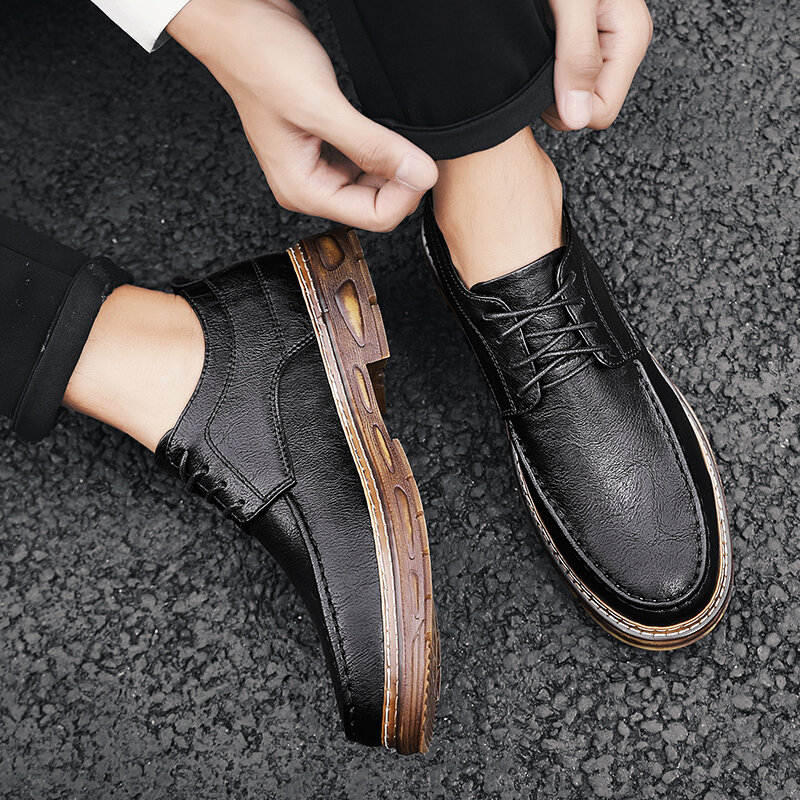 Zapatos de cuero de alta calidad para hombre, calzado informal con cordones, cómodos, para exteriores, novedad de 2021