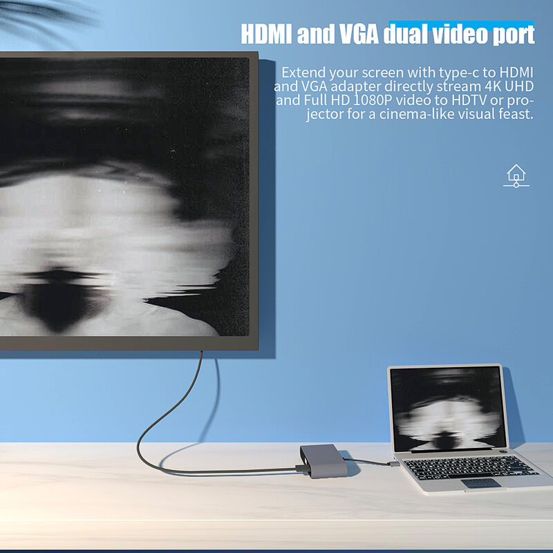 Hub 5 In 1 USB 3.0 untuk Komputer VGA Adaptor Laptop PD Isi Daya 5 Port HDMI 4K 3.5Mm Audio Notebook Tipe C Splitter Dock Station