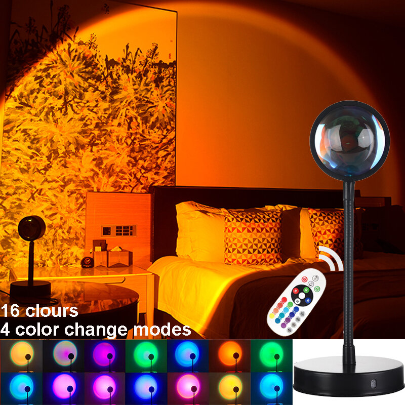 Proyector de proyección de atardecer, luces de noche, transmisión en vivo, fotografía de fondo, atmósfera, lámpara de arcoíris, decoración para dormitorio