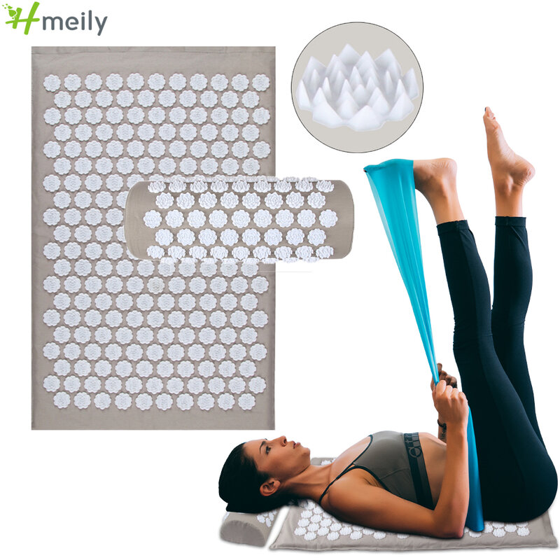 Esterilla de Yoga de acupresión ecológica, almohadilla de masaje Shiatsu con almohada, aplicador, masajeador corporal, cojín de loto para aliviar el dolor de espalda
