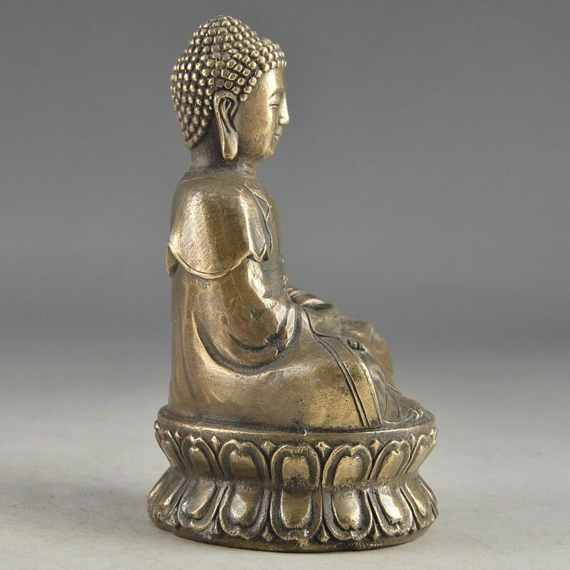 Hand Hammered Bless สะสมจีนทองเหลืองเก่า Amulet พระพุทธรูปรูปปั้นตกแต่งสวน100% จริงทองเหลือง