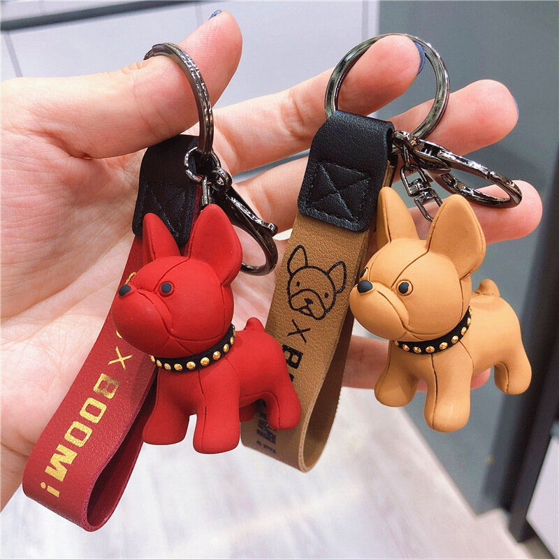 Classique français Punk Bulldog porte-clés hommes voiture porte-clés porte-clés bijoux en cuir PU chien porte-clés pour femmes breloque pour sac bibelot