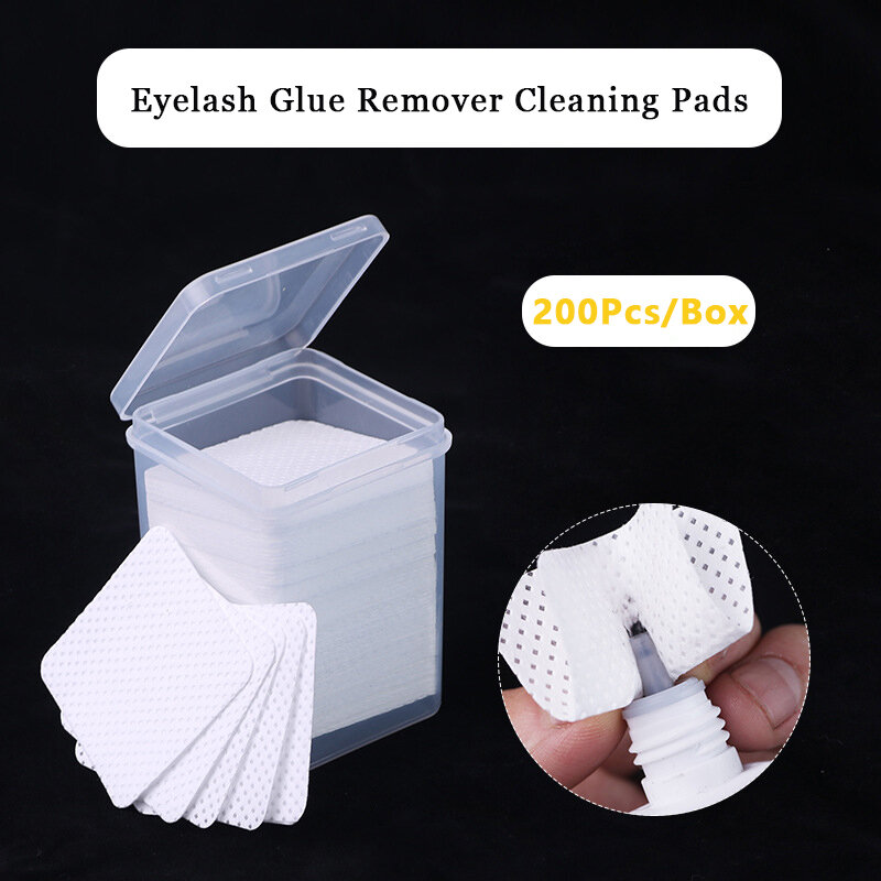 200Pcs/Box Eyelash Glue Remover Cleaning Pads Wipe Lint-Free Paper Cotton Wipes Patches Makeup Cosmetic Cleaning Tools