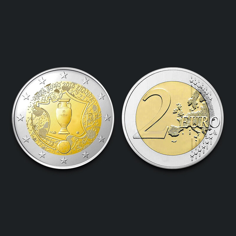 Francja 2 Euro 2016 mecz piłki nożnej 100% prawdziwe oryginalne monety Comemorative kolekcja monet rzadko Unc 1 sztuk monety