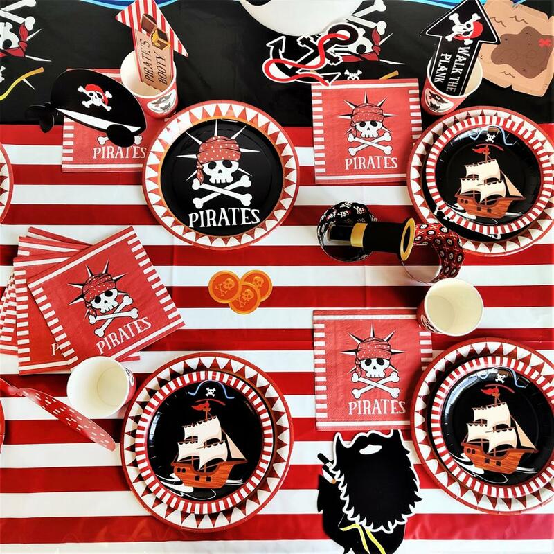 Vaisselle jetable thème Pirate, décorations de fête de 1er anniversaire, assiettes en papier, serviettes pour enfants, fournitures de fête d'anniversaire