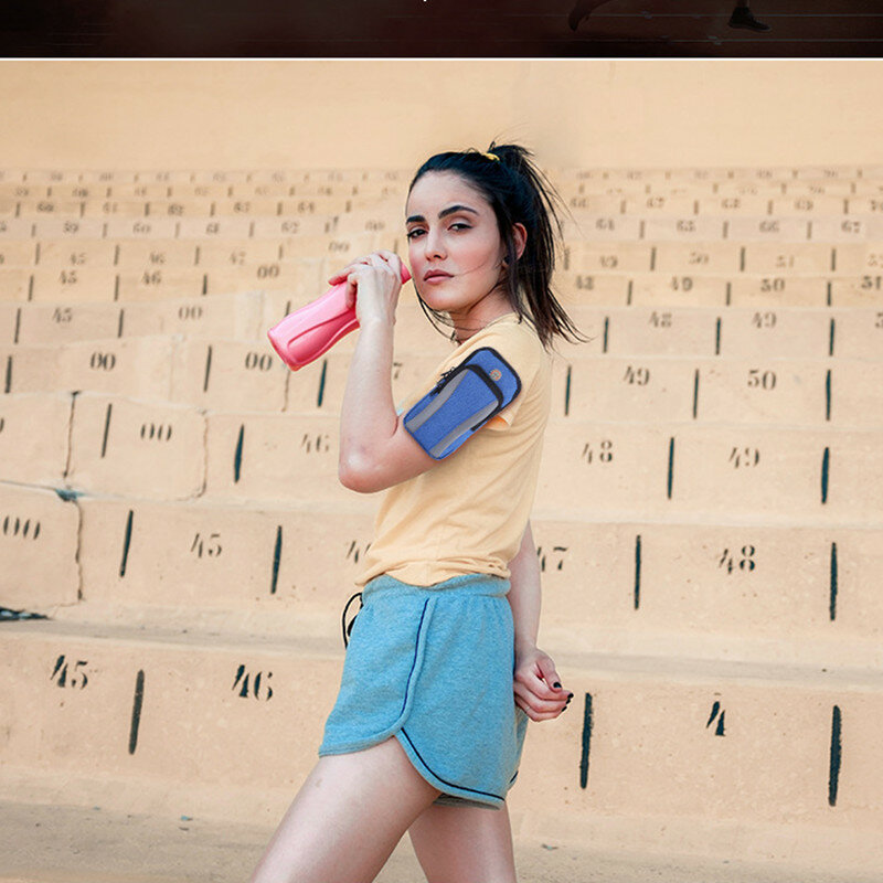 Bolso de muñeca deportivo para teléfono móvil, bolsa de brazo con conector para auriculares, impermeable, correa de hombro ajustable de doble capa