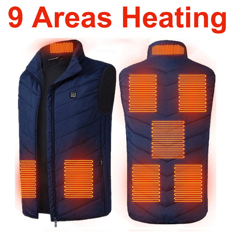 Colete aquecido elétrico feminino e masculino, 9 áreas, jaqueta térmica, aquecimento, colete tático, homens
