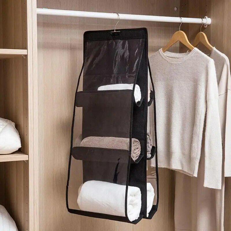 Hanging Handbag Sundry Shoe Bags 6 Pockets Hanging Bag Closet Storage Organizer Handbag Foldable Bags Purse Clear I2Q8