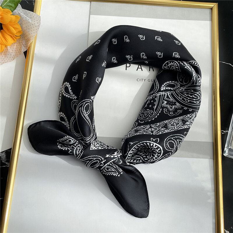 Bufanda cuadrada con estampado de cadena para mujer, pañuelo de seda con sensación de pelo, para oficina, Primavera, 2021