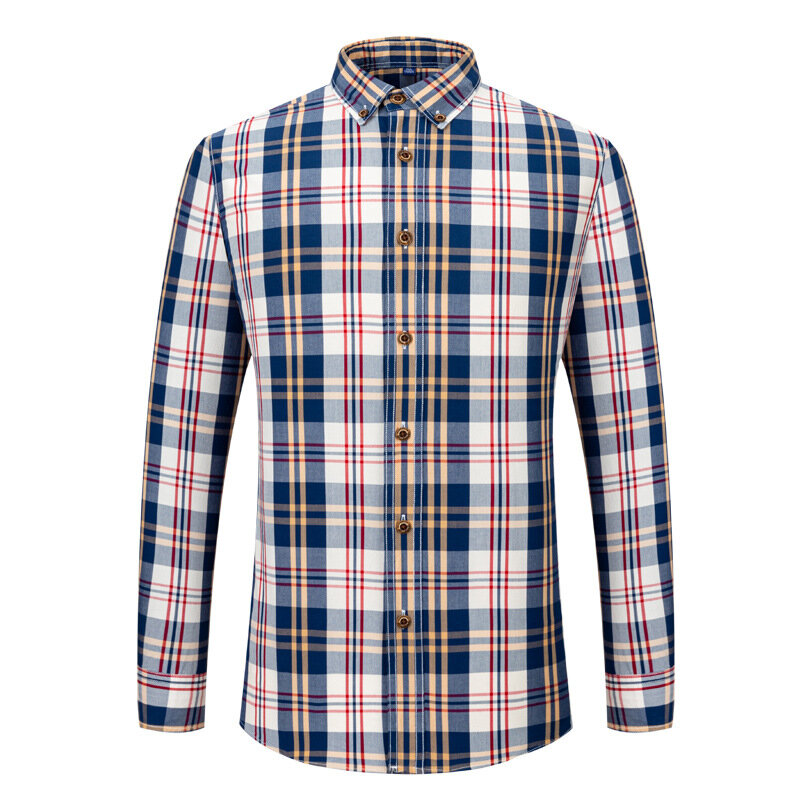 2021 Autumn Men's Check Shirt Long Sleeve Slim Fit Button Up Cotton Blouse Casual Fashion Men Plaid Shirt