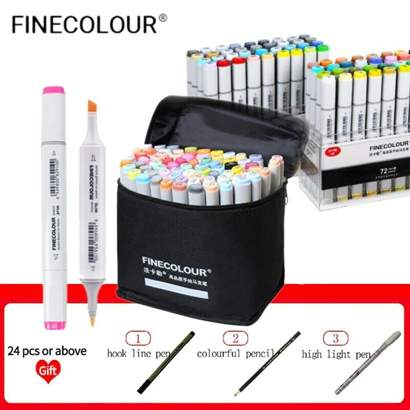 Finecolor – stylo marqueur d'art professionnel EF100, 24/36/48/60/72 couleurs, à base d'alcool, double tête, pour dessin, peinture, croquis