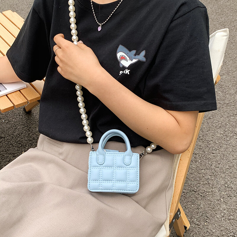 Pequeño DISEÑO DE Xia mujer nueva moda 2021 mini cuadrado bolsa de cadena de la perla, bolso de hombro, correa del lápiz labial