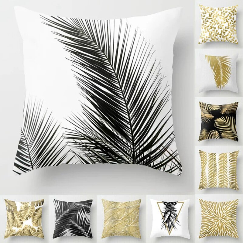 Декоративный чехол для диванной подушки, простой современный чехол с геометрическим рисунком растений, благородных золотых деревьев, лист...