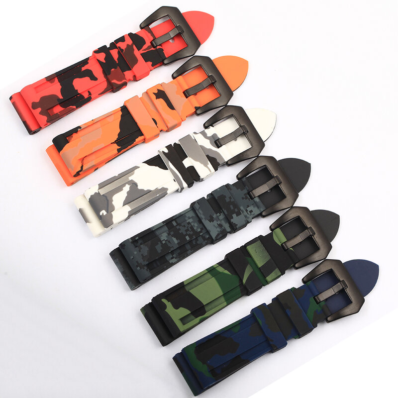22mm 24mm 26mm Camouflage Colorful Rubber Watch Band Men's Watch Strap Universal Red White Black Blue Green Watchband.