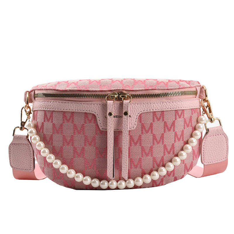 Bolso pequeño de lona para mujer, bolsa de sillín de un solo hombro a la moda, con perlas para combinar con el pecho, 2021