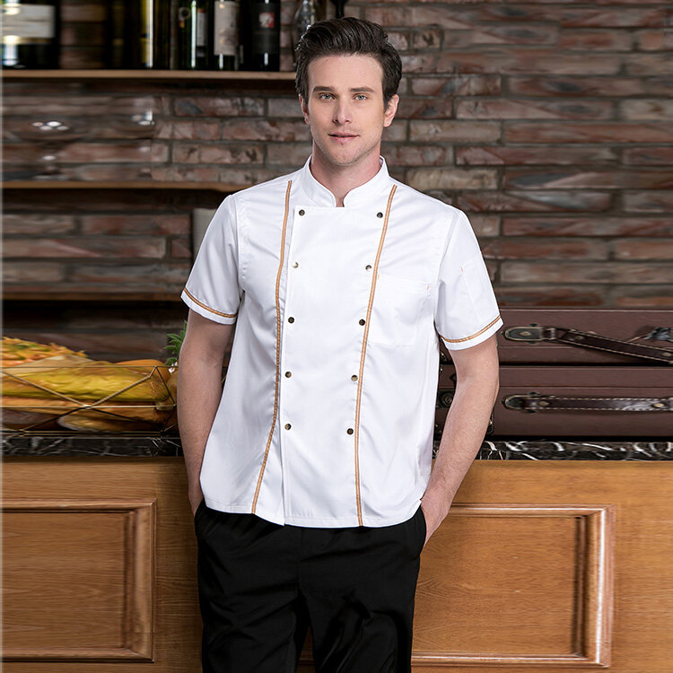 Uniforme de Chef unisexe, vêtements de travail de cuisine pour Restaurant boulangerie, vestes de cuisine respirantes à manches courtes, salopette à Double boutonnage