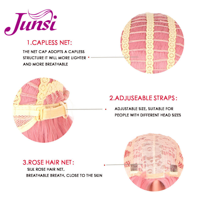 JUNSI-شعر مستعار صناعي مموج بدرجة حرارة عالية للنساء ، شعر طويل مجعد ، وردي ، 26 بوصة
