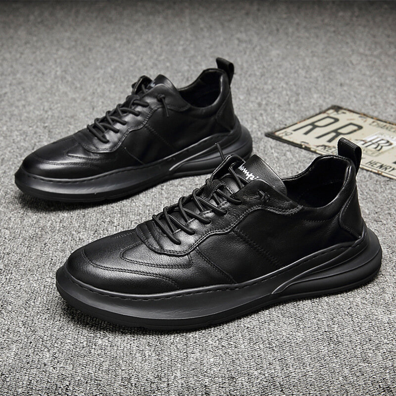 Neue Heißer Verkauf Mode Männlichen Casual Schuhe Alle Schwarz Männer Lederne Beiläufige Turnschuhe Mode Schwarz Weiß Wohnungen Schuhe N10-37