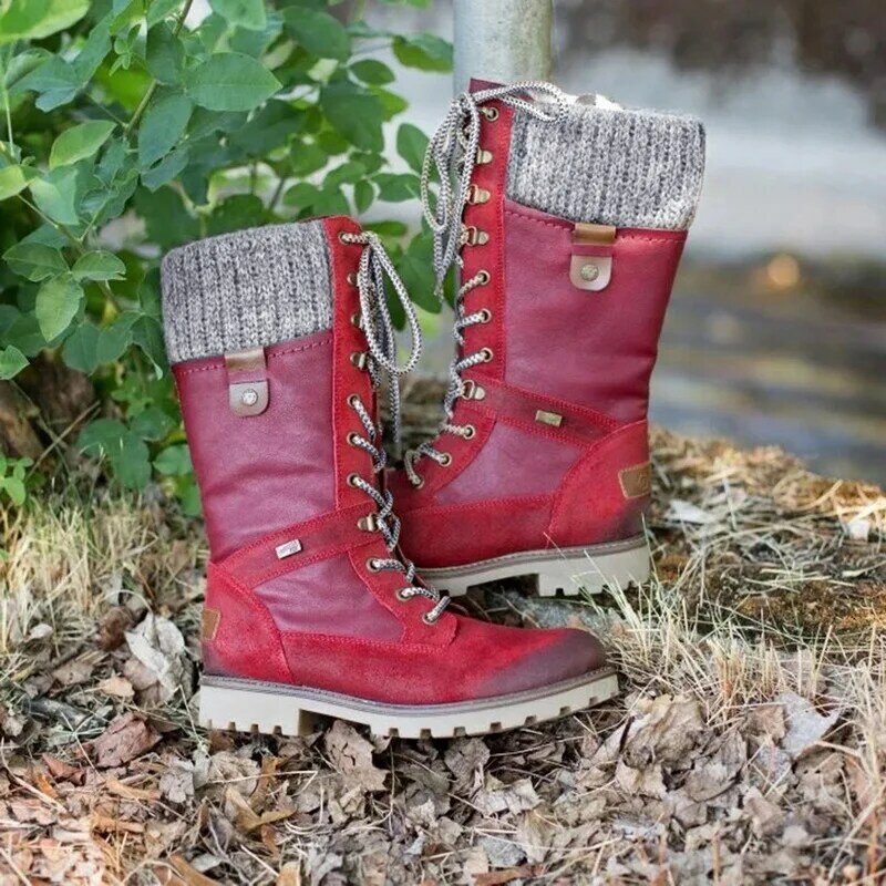 Botas femininas cano médio e antiderrapante, calçado punk de malha com zíper lateral para mulheres, bota de inverno 2021