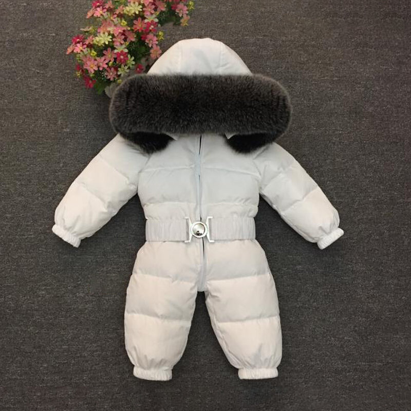 2020 Winter Warm Down Baby Boys Jumpsuits Hooded Real Fur Girls Rompers Long Sleeve Unisex Onesie Overalls Toddler Snowsuit