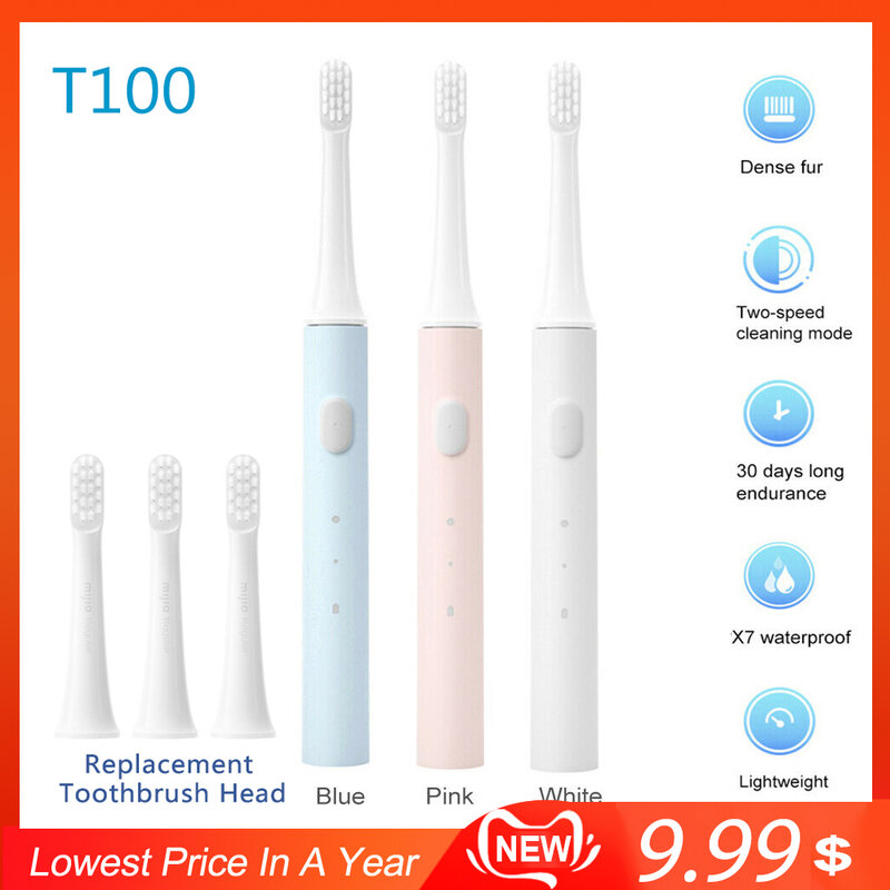 T100 Sonic Elektrische Zahnbürste Smart Zahn Pinsel Bunte USB Aufladbare IPX7 Wasserdicht Für Zahnbürsten kopf Ultra sonic